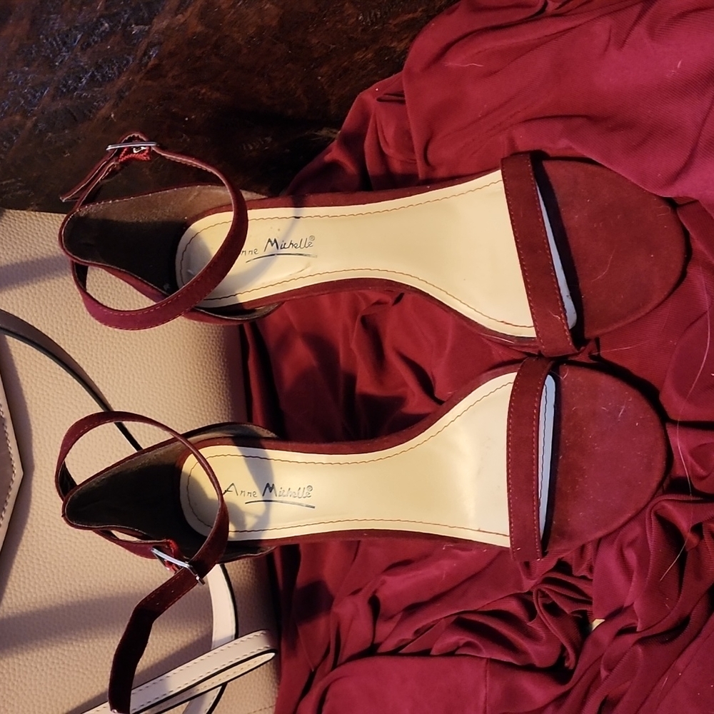 Burgundy opened toed heels with ankle strap!